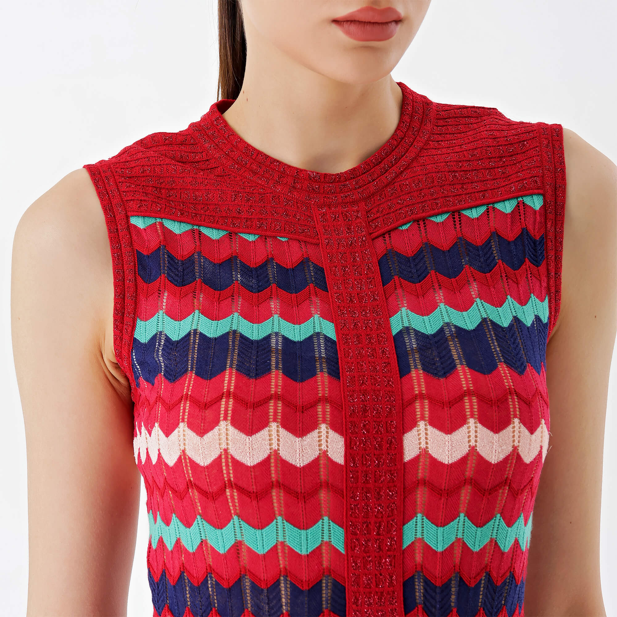 Missoni - Red Shiny&Multicolor Sleeveless Dress